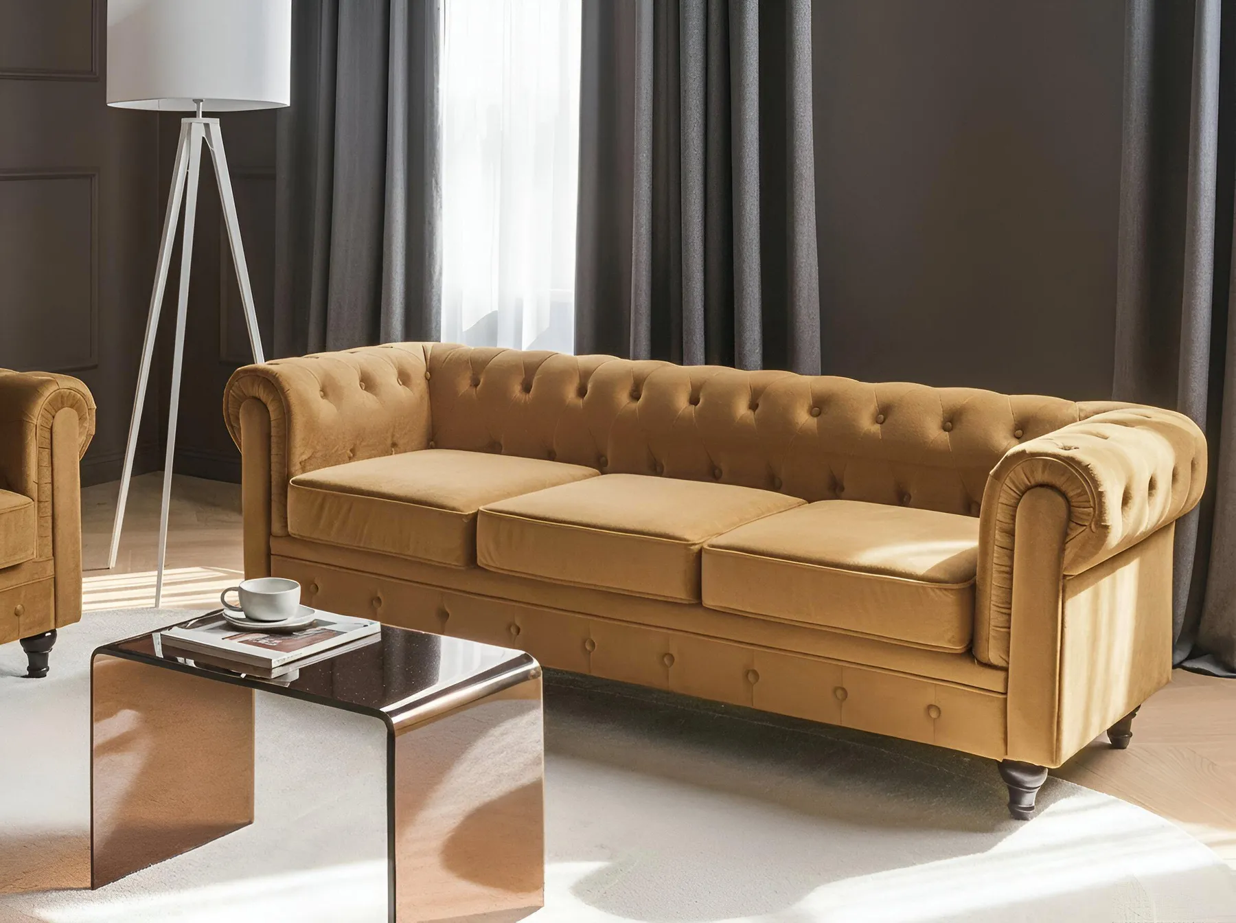 Sofa 3 Seater CHESTERFIELD Velvet Gold_1041523