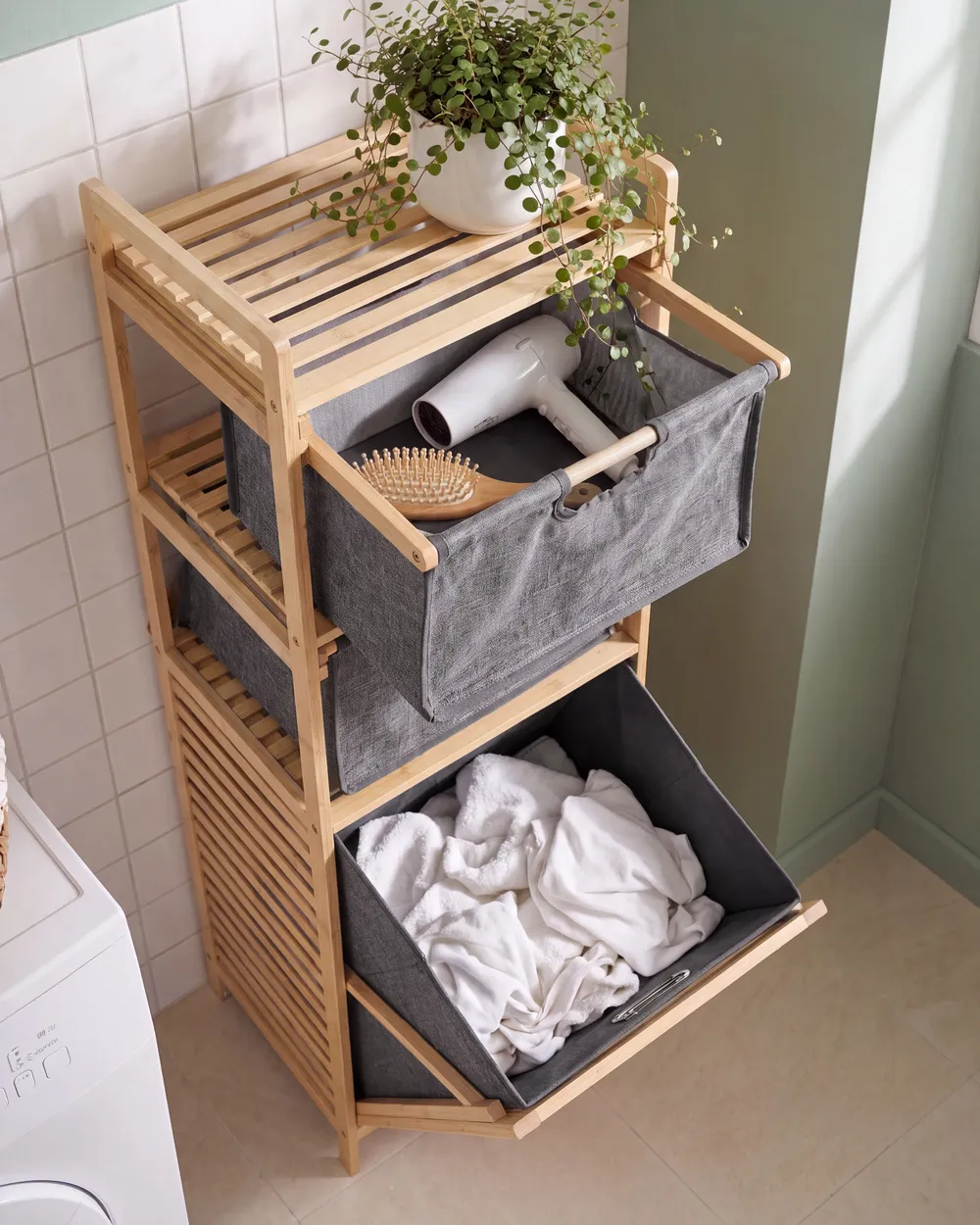 Tilt-Out Laundry Cabinet CUTERVO 40 cm Bamboo Light Brown_1135433