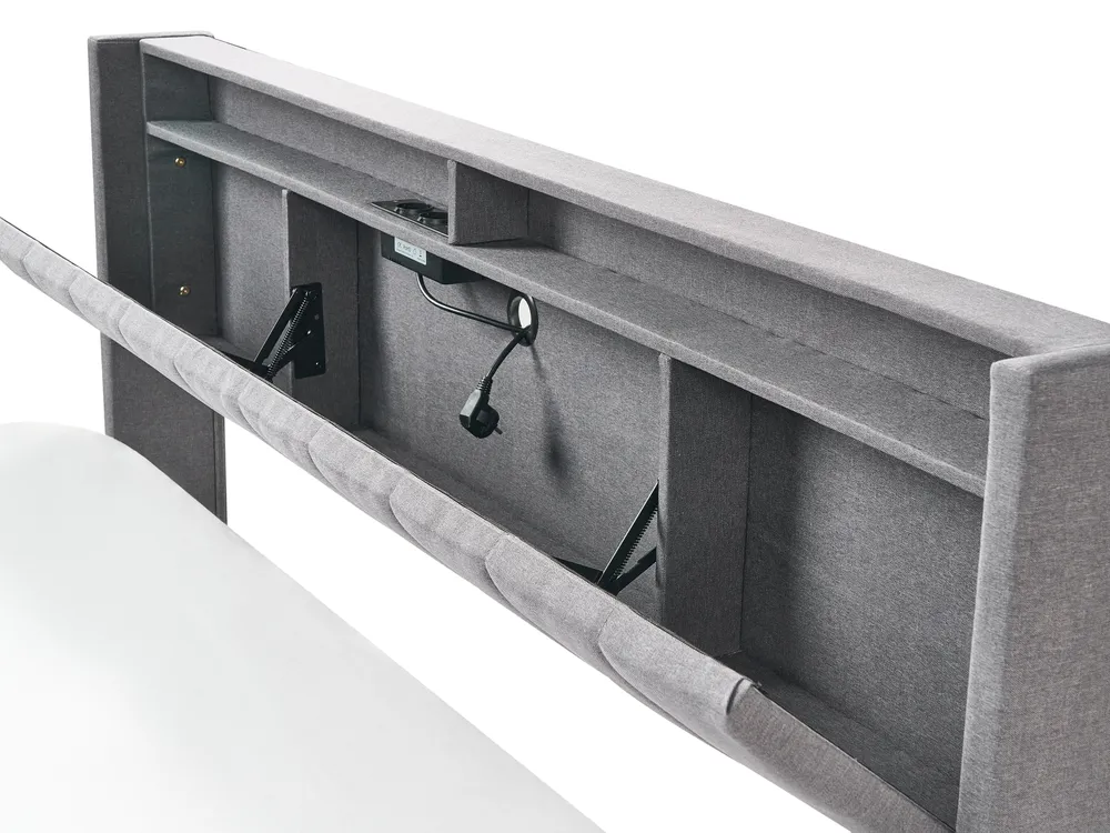 Bed with LED BEAULIEU Fabric Dark Grey 180 x 200 cm (EU Super King) with USB Port with Storage_993591