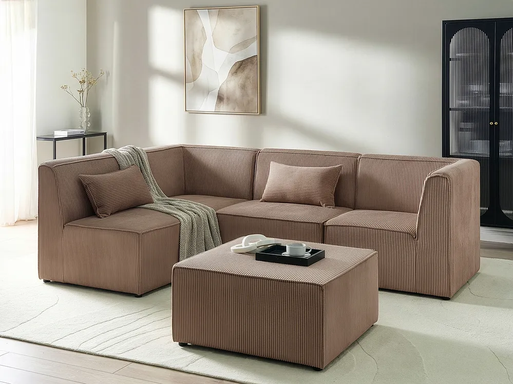 Modul Ecksofa 4-Sitzer LEMVIG mit Ottomane Cord Dunkelbeige rechtsseitig_1154499