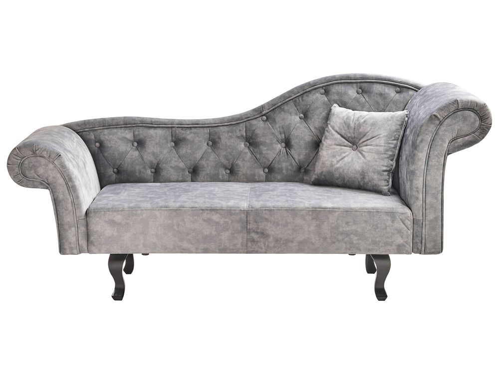 Rechtszijdige chaise longue LATTES II met kussen Fluweel Grijs