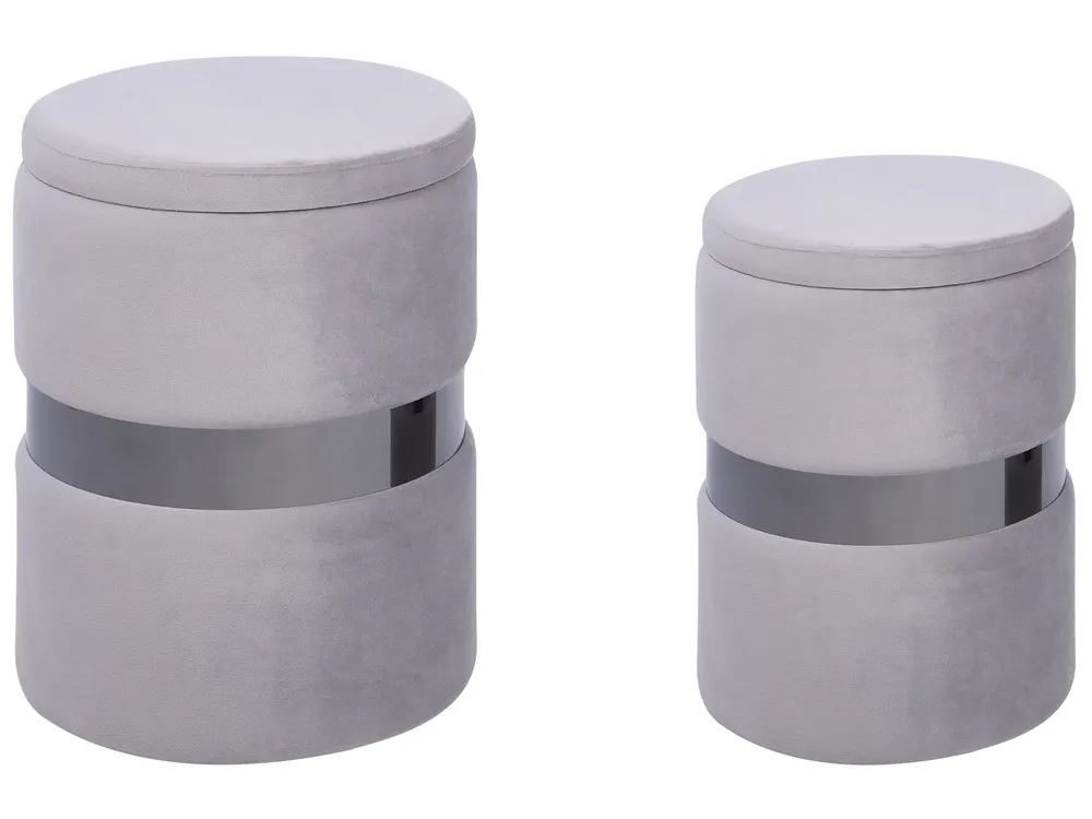 Pouf mit Stauraum 2er Set DORIS Samtstoff Hellgrau