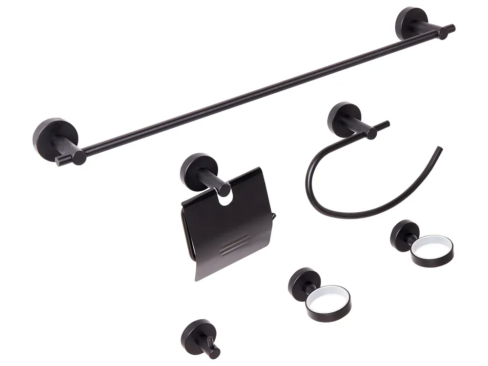 Badezimmerhalter Set 6-teilig ZARUMA mit Handtuchstangen und -haken Schwarz_989497