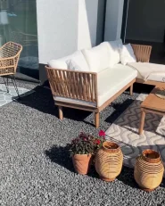 Lounge Set mit Tisch 4-Sitzer CREMONA Akazienholz Hellbraun / Cremeweiß linksseitig_957861