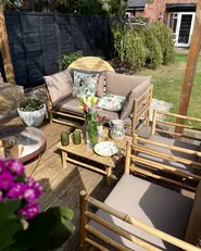 Garden Lounge Set with Table 4 Seater CERRETO Bamboo Taupe_1018087
