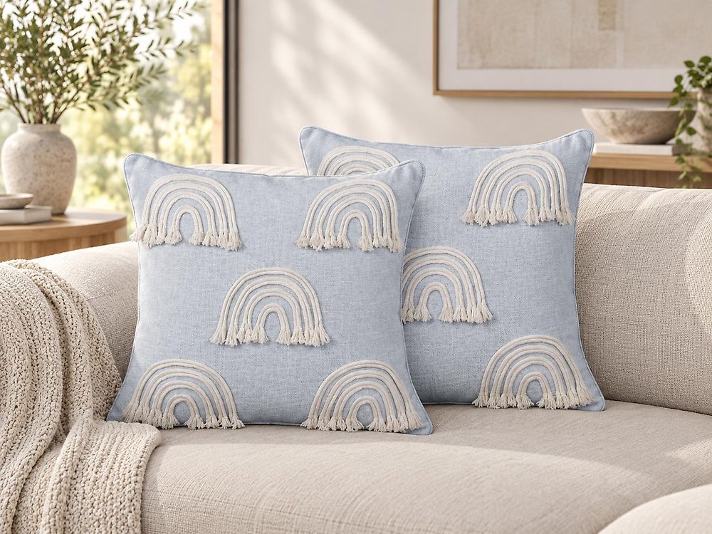 Set of 2 Decorative Cushions LEEA 45 x 45 cm Cotton Light Blue
