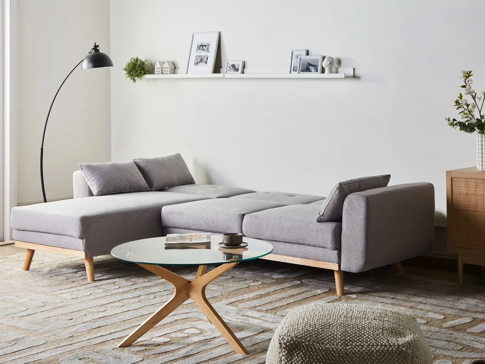 Eckschlafsofa 3-Sitzer KAARINA Stoff Grau rechtsseitig_1100043