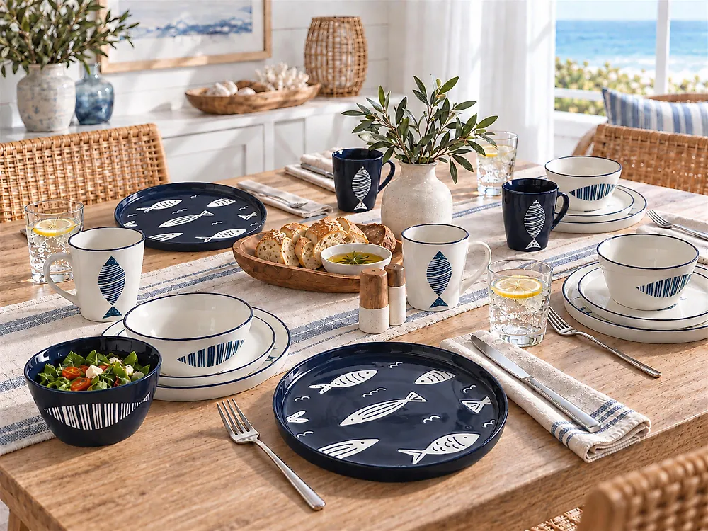 Tafelservice 16-teilig TAMARIND Porzellan Weiß / Blau_1175254