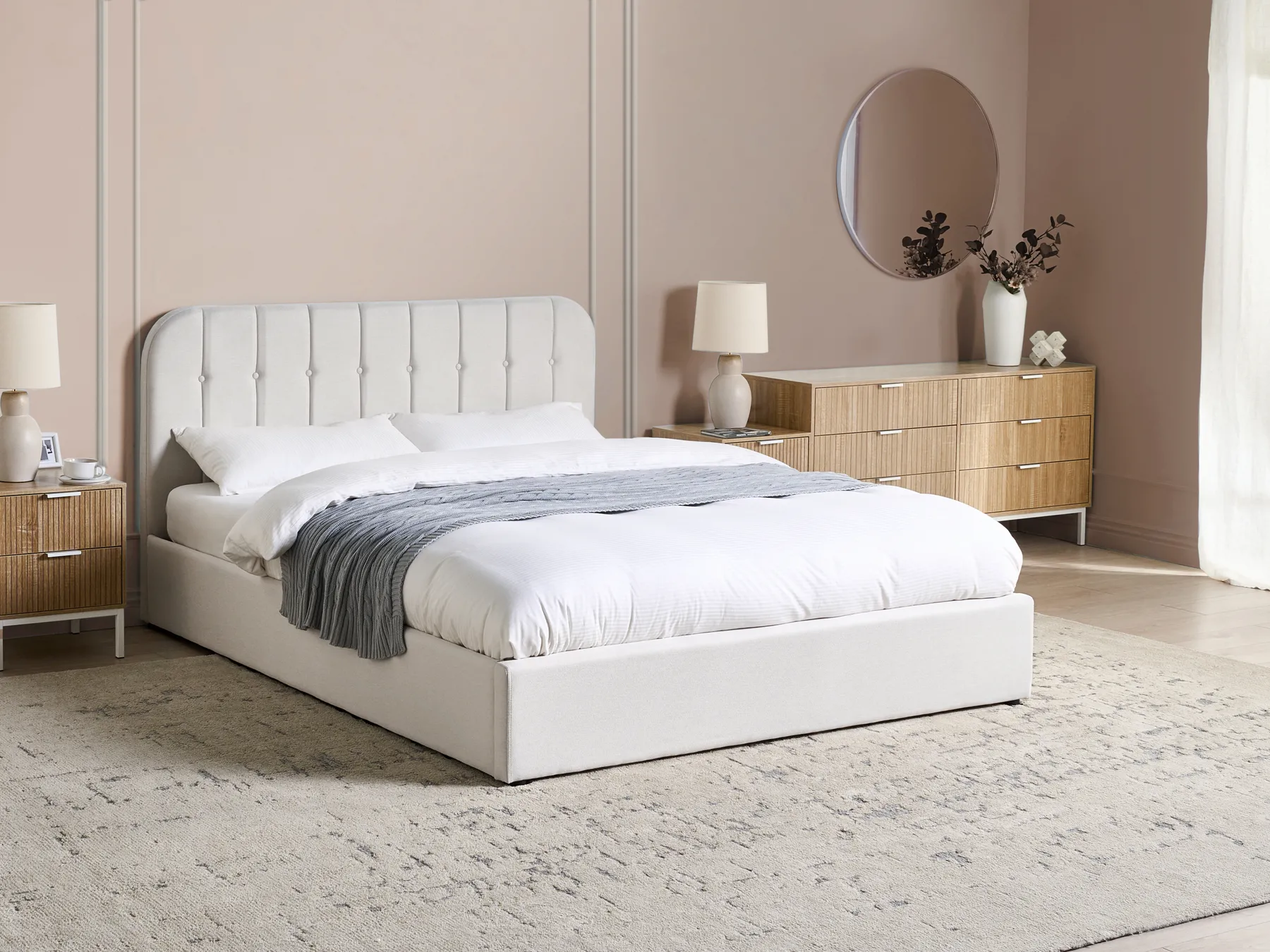 Bett mit Stauraum CHALLANS Stoff Cremeweiß 160 x 200 cm_1019676