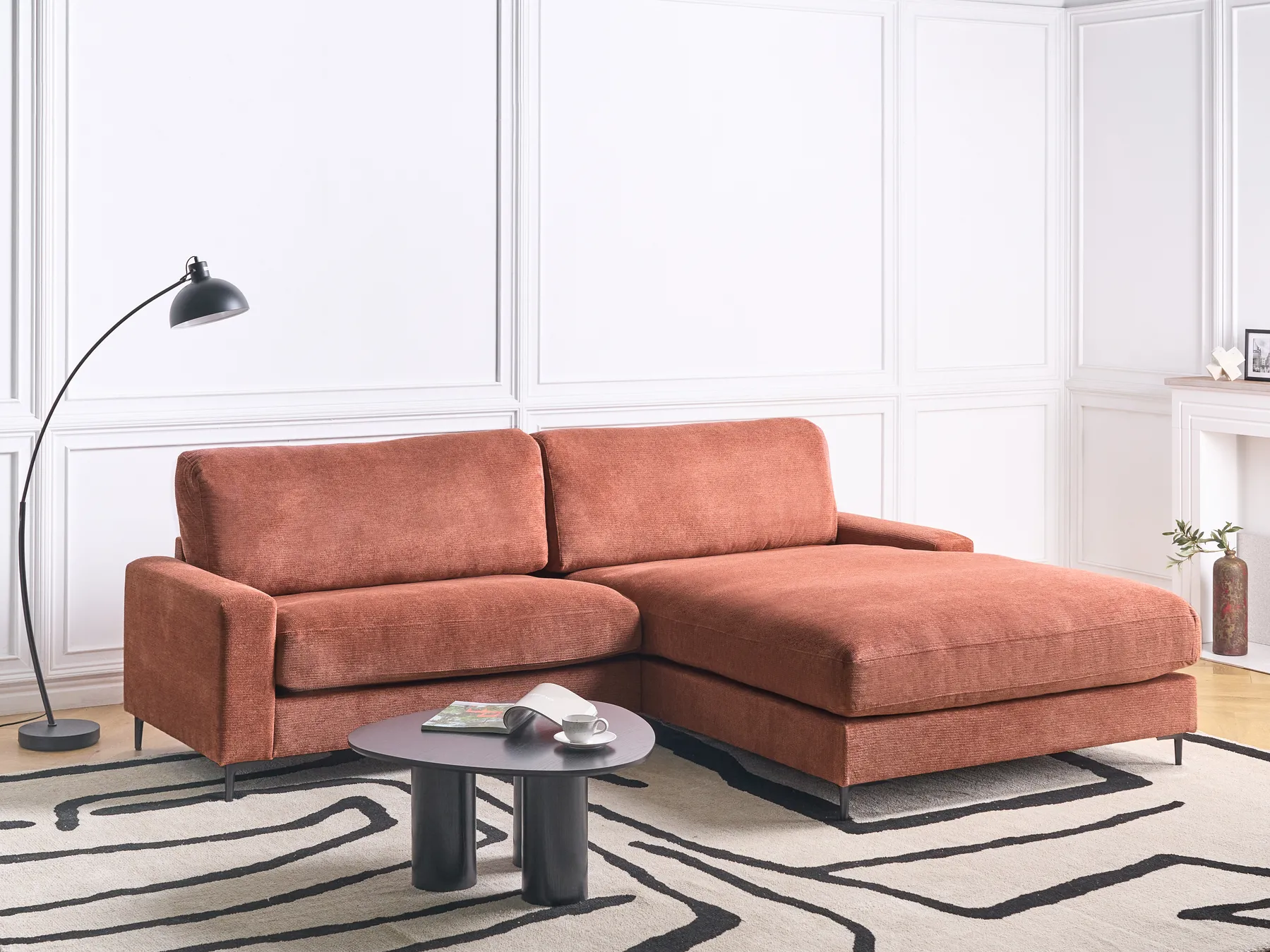 Ecksofa 3-Sitzer MALOY Stoff Hellrot linksseitig_947502