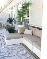 Garten Ecksofa mit Tisch 4-Sitzer SANO modular Polyrattan Weiß linksseitig_871214