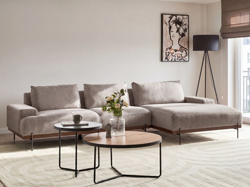 Ugaona sofa četveroznamenkasti MARIFERD Tkanina Svijetlosmeđa lijevoruki