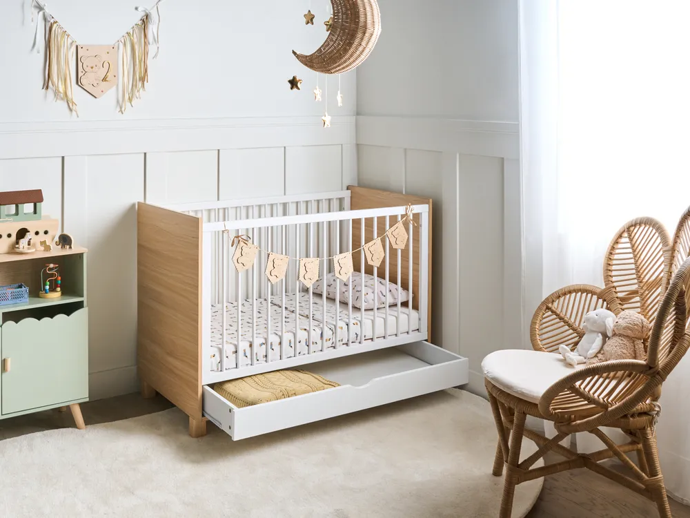 Babybett mit Schublade GUNNAR 60 x 120 cm Weiß