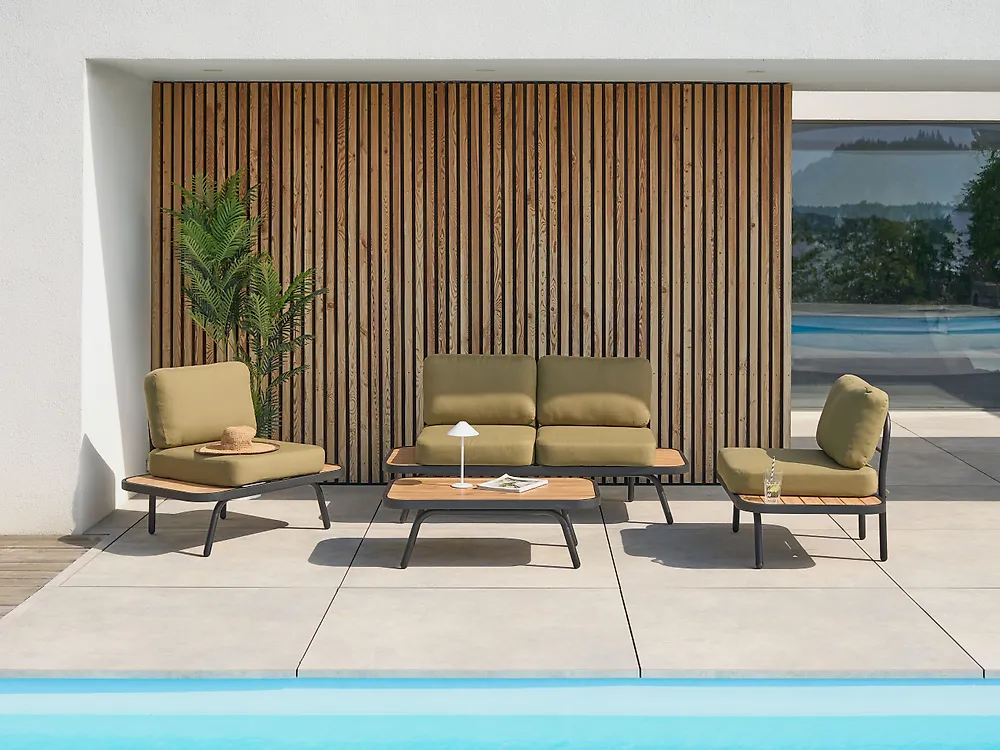 Lounge Set mit Tisch 4-Sitzer MINOZZO zertifiziertes Akazienholz Olivgrün_1185126