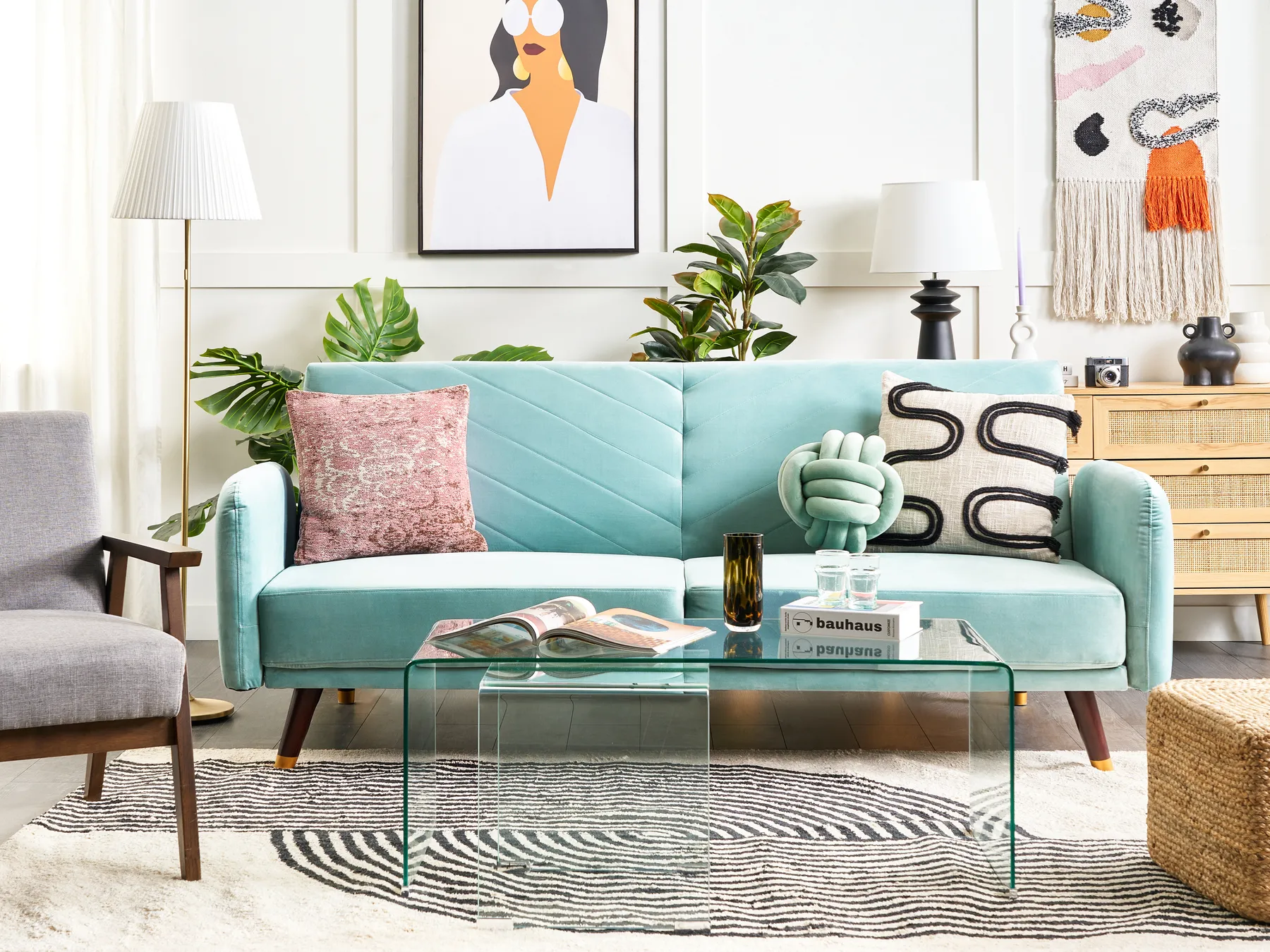 Schlafsofa 3-Sitzer SENJA Samtstoff Hellblau_850522