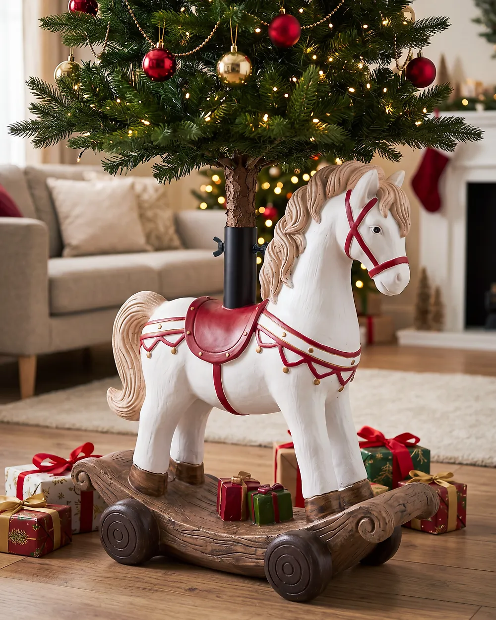 Weihnachtsbaumständer TEPASTO 48 cm Schaukelpferd Weiß