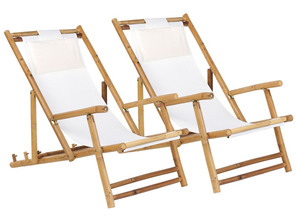 Set of 2 Folding Deck Chairs ATRANI Bamboo Light Beige