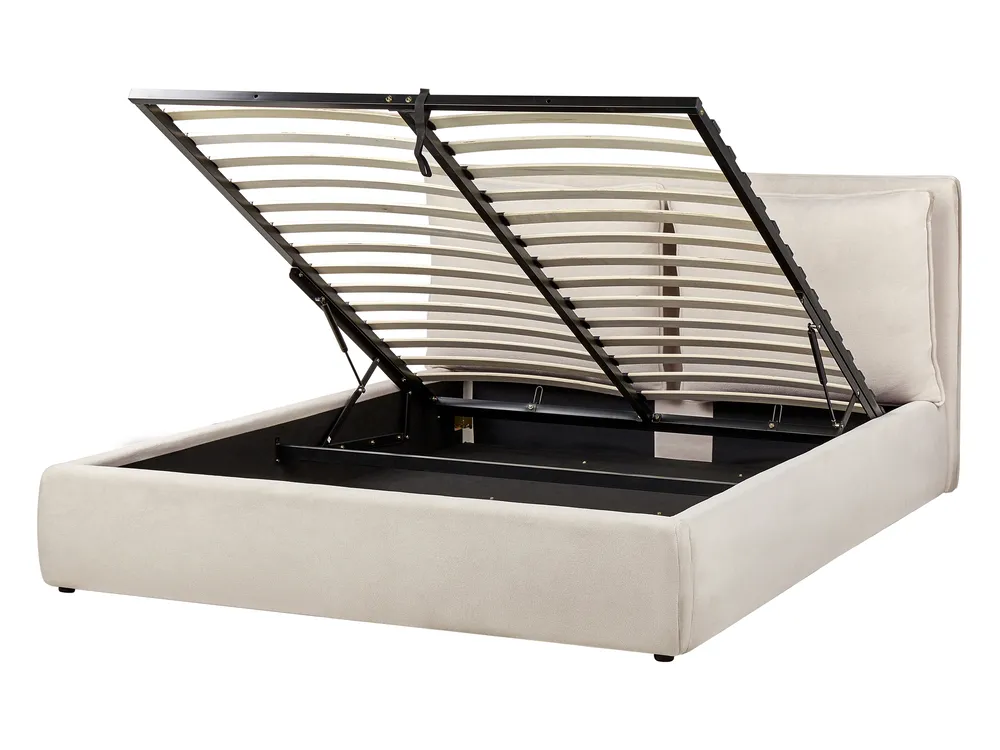 Ottoman Bed BAJONNA Fabric Light Beige 160 x 200 cm (EU King Size)