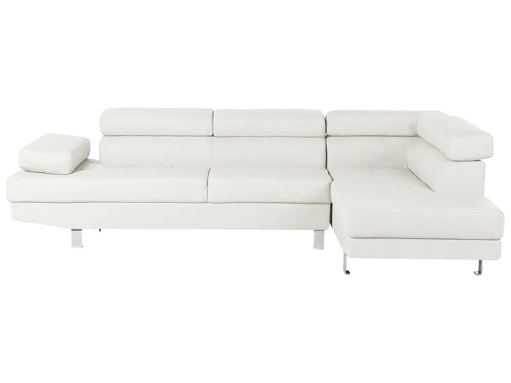 Ecksofa 5-Sitzer NORREA Kunstleder Weiß linksseitig
