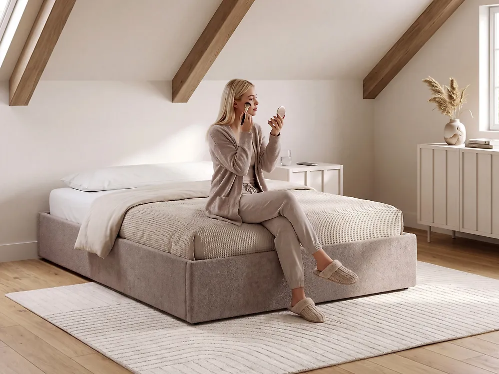 Ottoman Bed without Headboard DINAN Boucle Taupe 120 x 200 cm (EU Small Double)_1188225