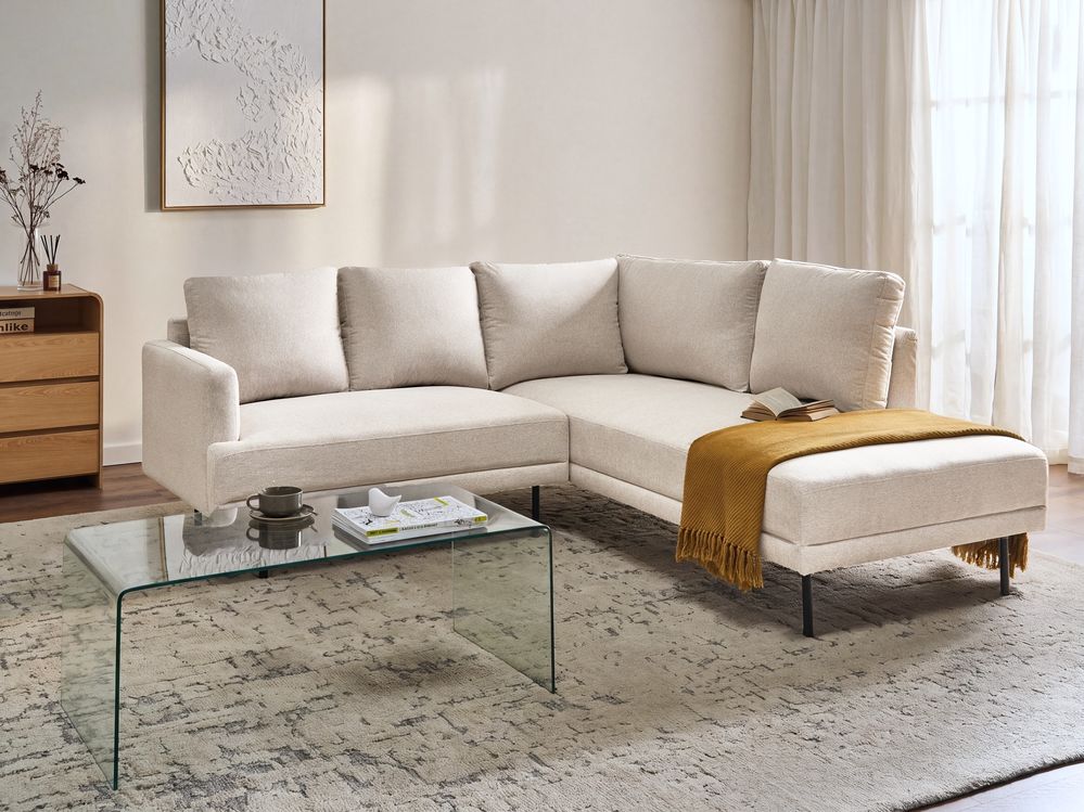 Corner Sofa 4 Seater BREDA Fabric Light Beige Left Hand