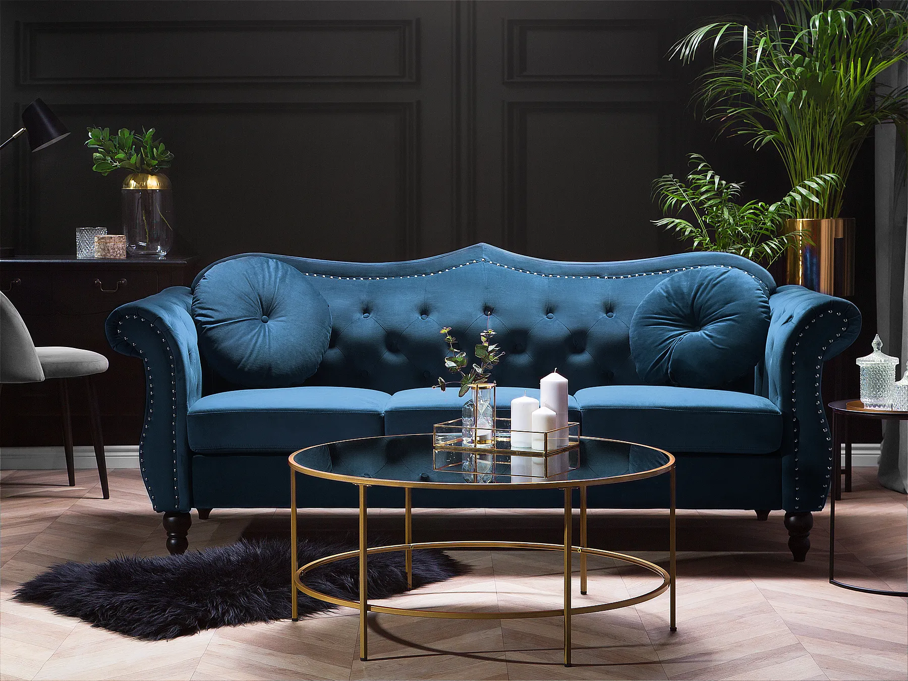 Sofa 3-Sitzer SKIEN Samtstoff Marineblau_1161534