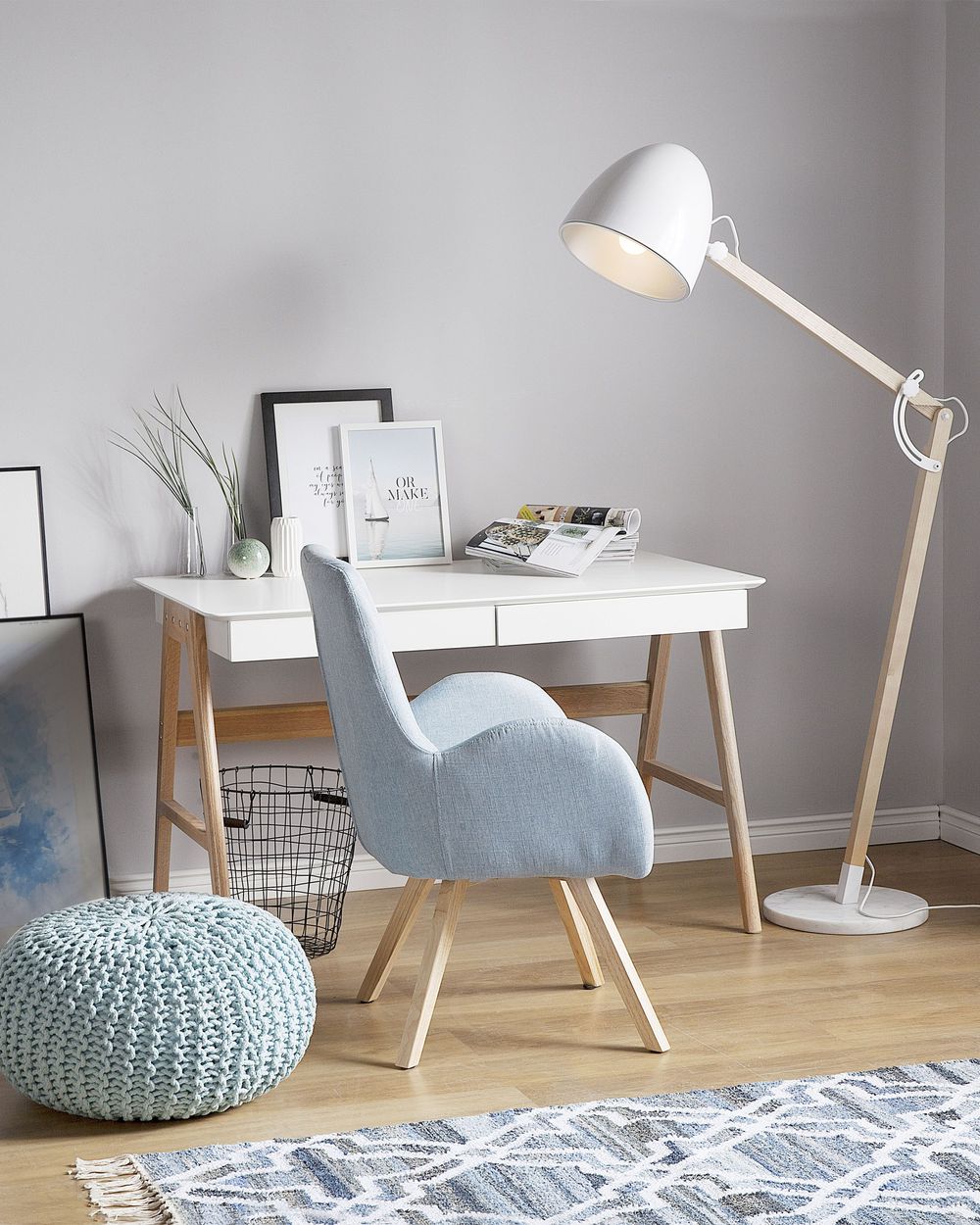 Staande lamp HETTON Verstelbaar Eikenhout Wit