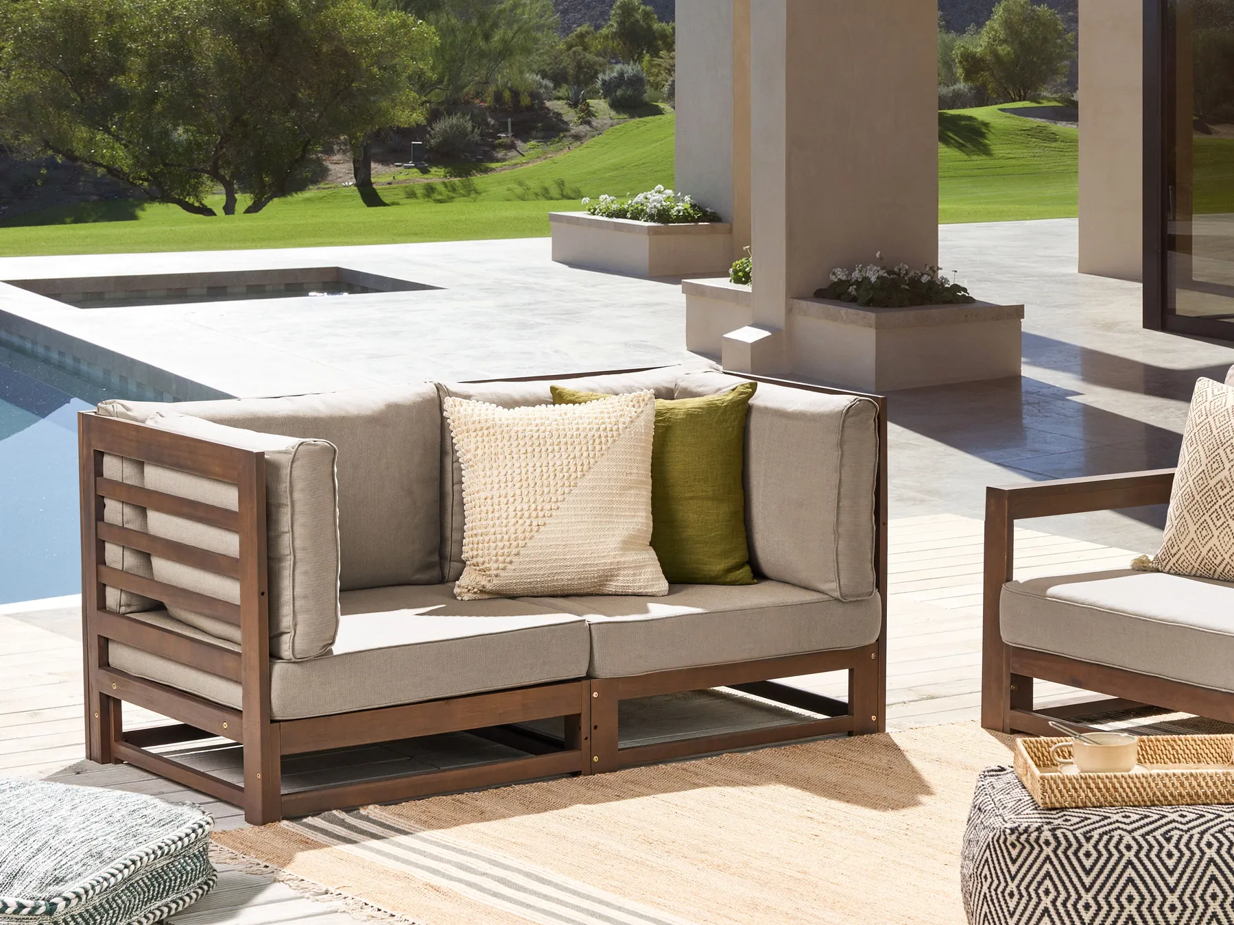 Garden Sofa 2 Seater TRANI Modular Certified Acacia Wood Dark Brown_852184