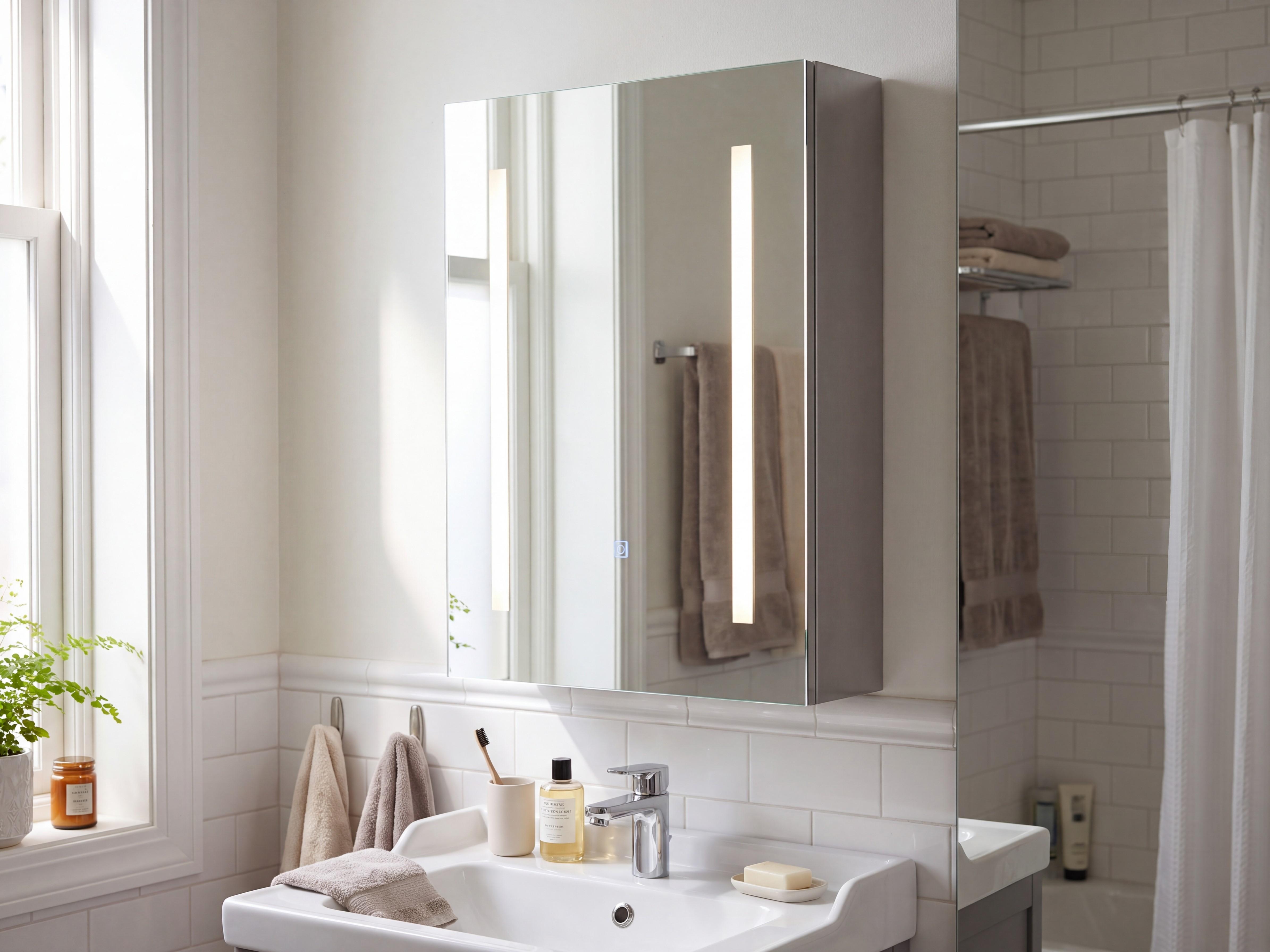 Badkamer wandkast met spiegel LED CAMERON 40 cm x 60 cm Zwart