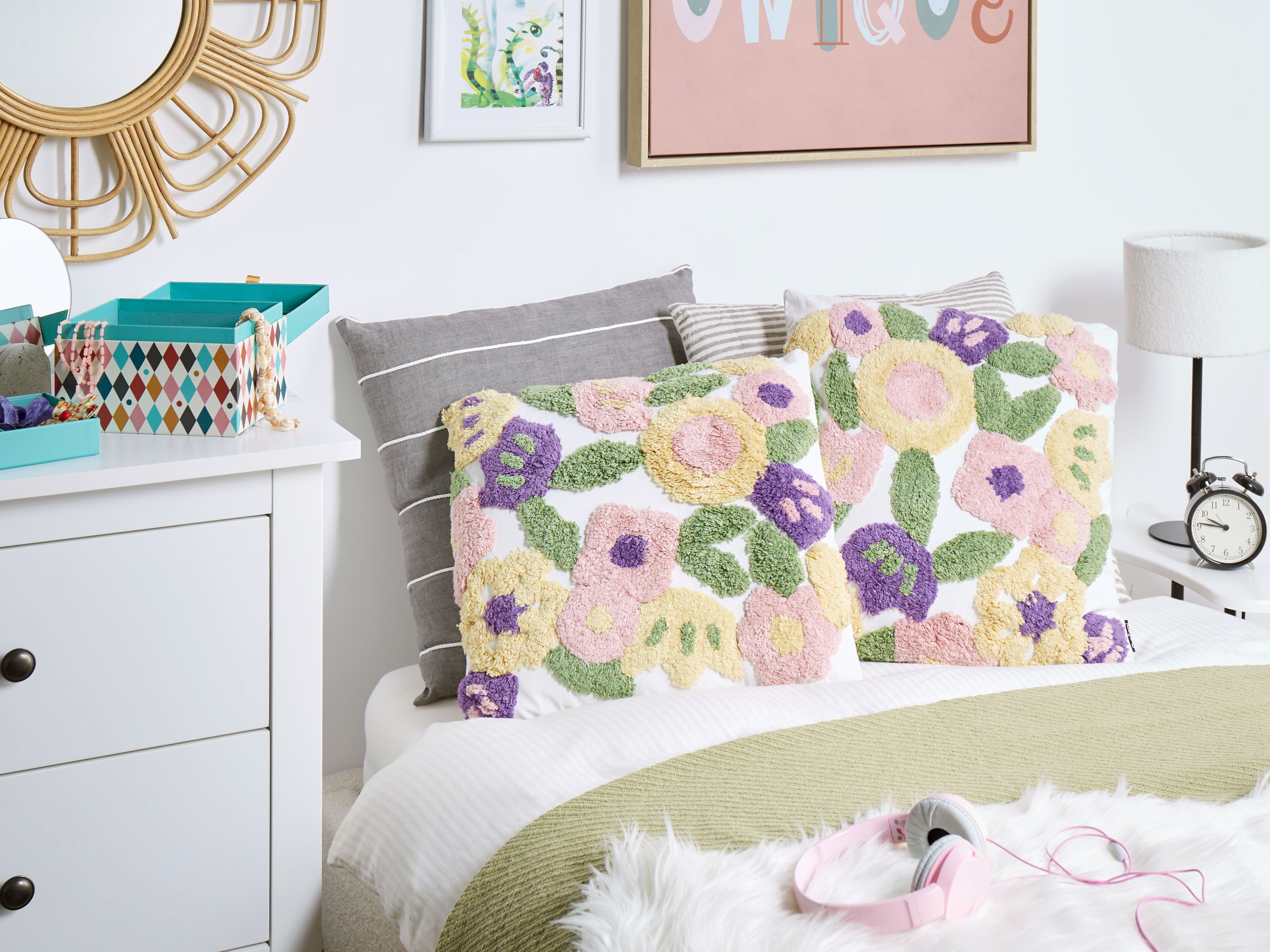 Dekokissen 2er Set TRICORNIO 45 x 45 cm Baumwolle Bunt Blumenmuster_1183210
