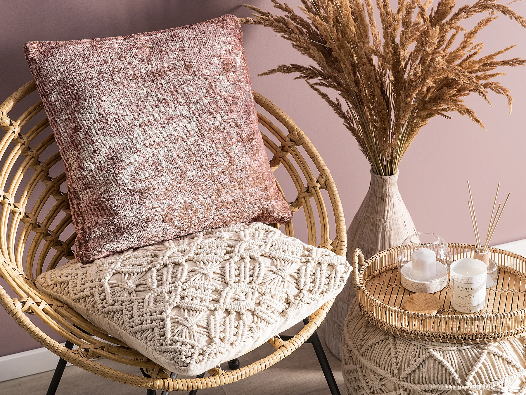 Lot de 2 coussins décoratifs VAKAYAR 45 x 45 cm Coton Rose Motif floral_768851