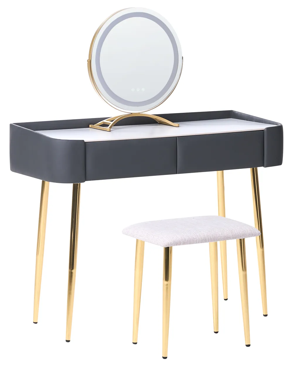 Schminktisch mit Spiegel und Hocker SURIN LED Grau