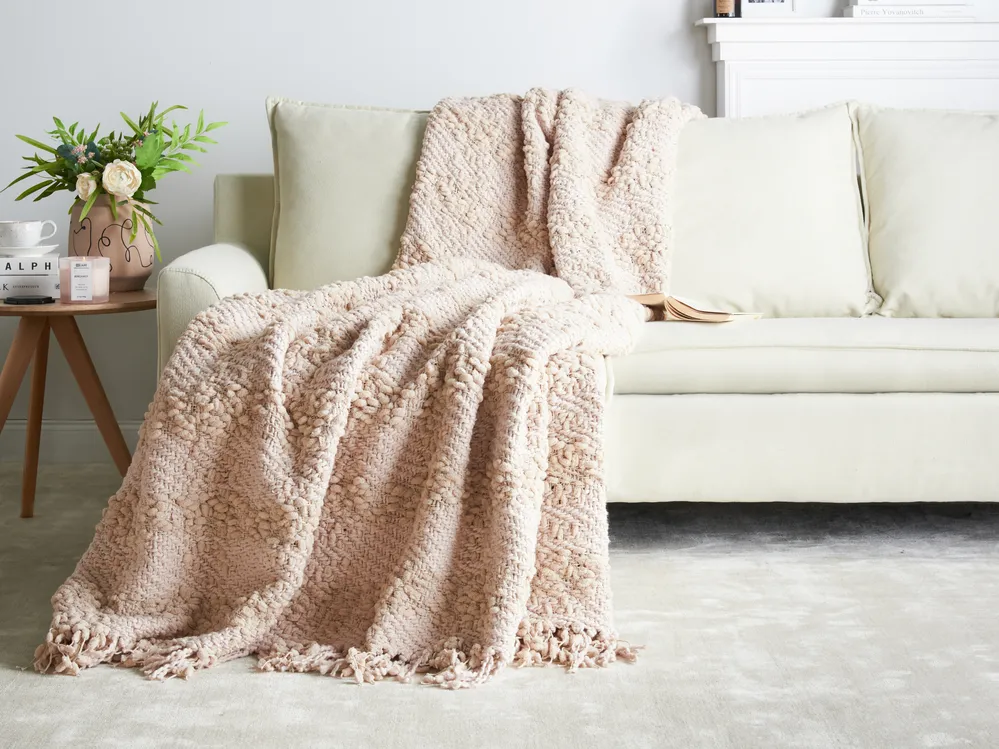 Blanket VELLA Cotton 200 x 220 cm Light Beige_939546