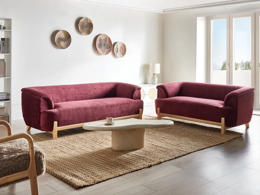 Sofa Set 5-Sitzer ALNOR Chenillegewebe Burgunderrot