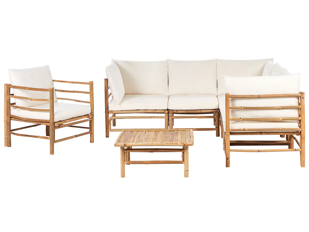 Lounge Set mit Tisch 6-Sitzer CERRETO Bambus Cremeweiß