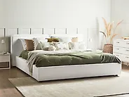 Bett mit Lattenrost Bouclé LINARDS 180 x 200 cm Weiß_1185011