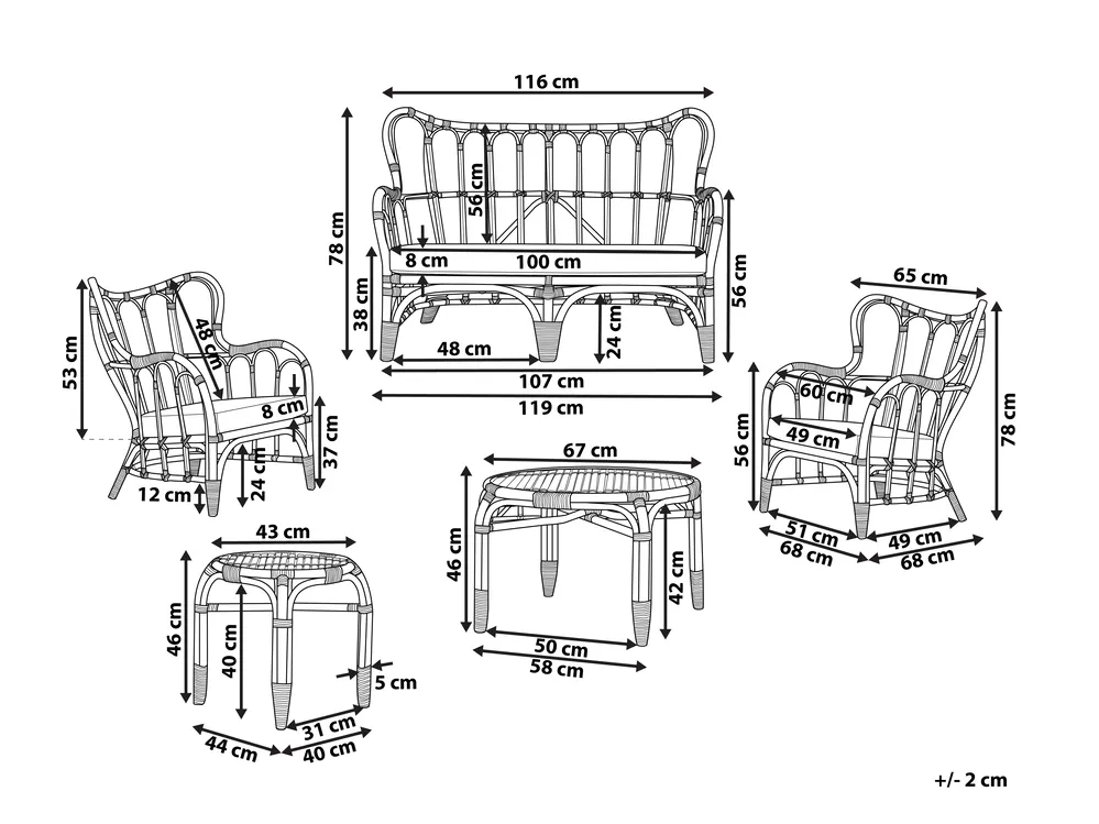 Lounge Set mit Tisch 4-Sitzer BRINDISI Rattan Naturfarben_796689