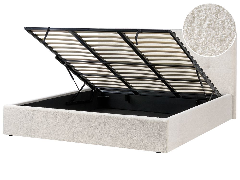 Ottoman Bed LORIENT Boucle Off-White 180 x 200 cm (EU Super King)