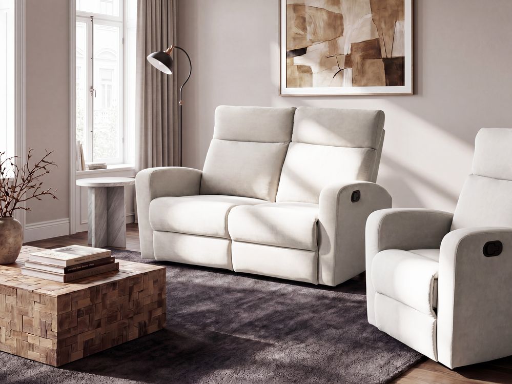 Manual Recliner Sofa 2 Seater VERDAL with Footrest Velvet Beige
