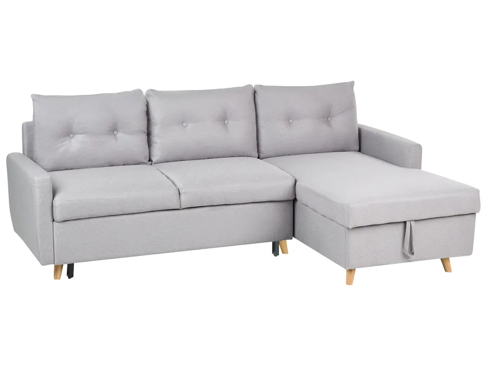 Eckschlafsofa 4-Sitzer FLAKK mit Stauraum Stoff Hellgrau linksseitig_745720