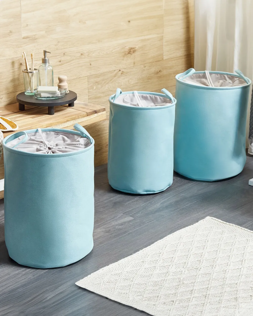 Aufbewahrungskorb 3er Set ARCHA Baumwolle Hellblau_1079555