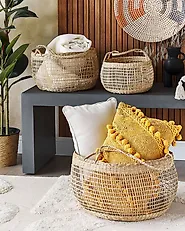Set of 3 Baskets ARAPAIMA Seagrass Natural Ash Wood_1182384