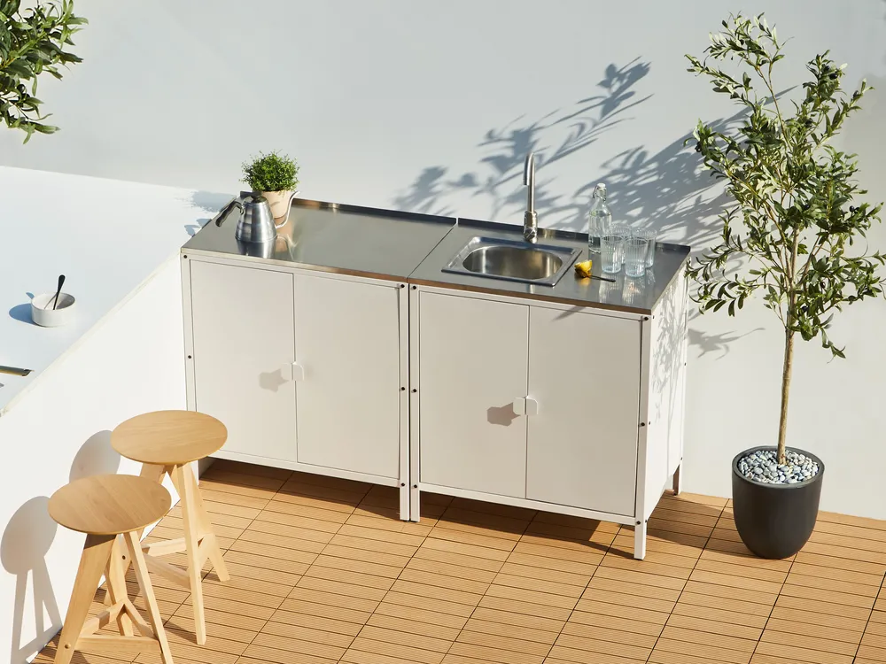Outdoor-Küche 2er Set mit Spüle VILAMA Weiß Metall