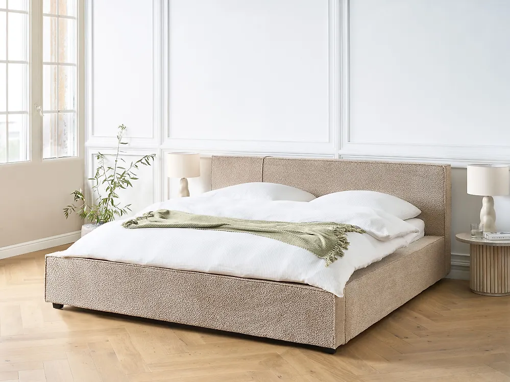 Bett mit Lattenrost Bouclé MIRANDE 180 x 200 cm Taupe_1178975