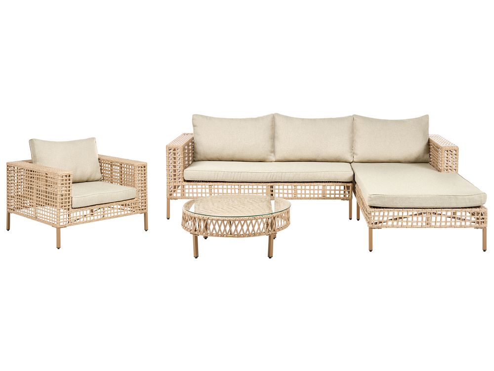 Garden Lounge Set with Table 4 Seater CALASETTA PE Rattan Beige Left Hand
