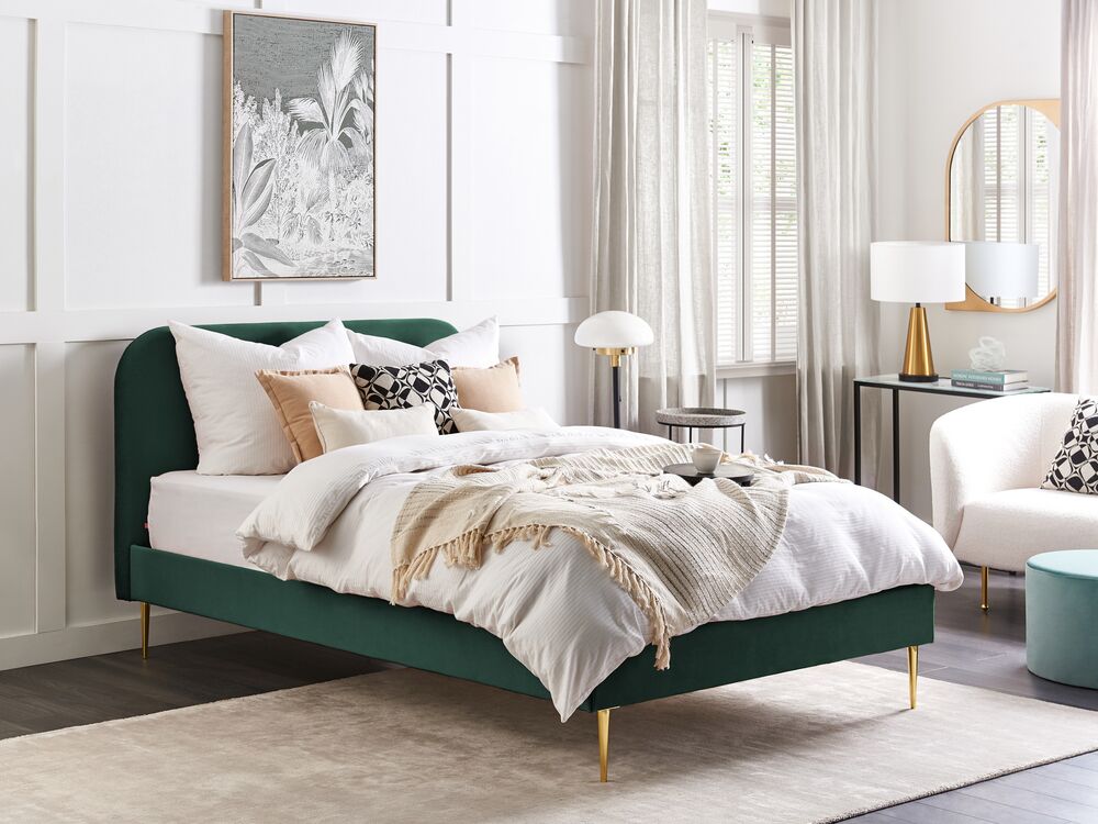Bed Velvet FLAYAT 140 x 200 cm (EU Double) Emerald Green