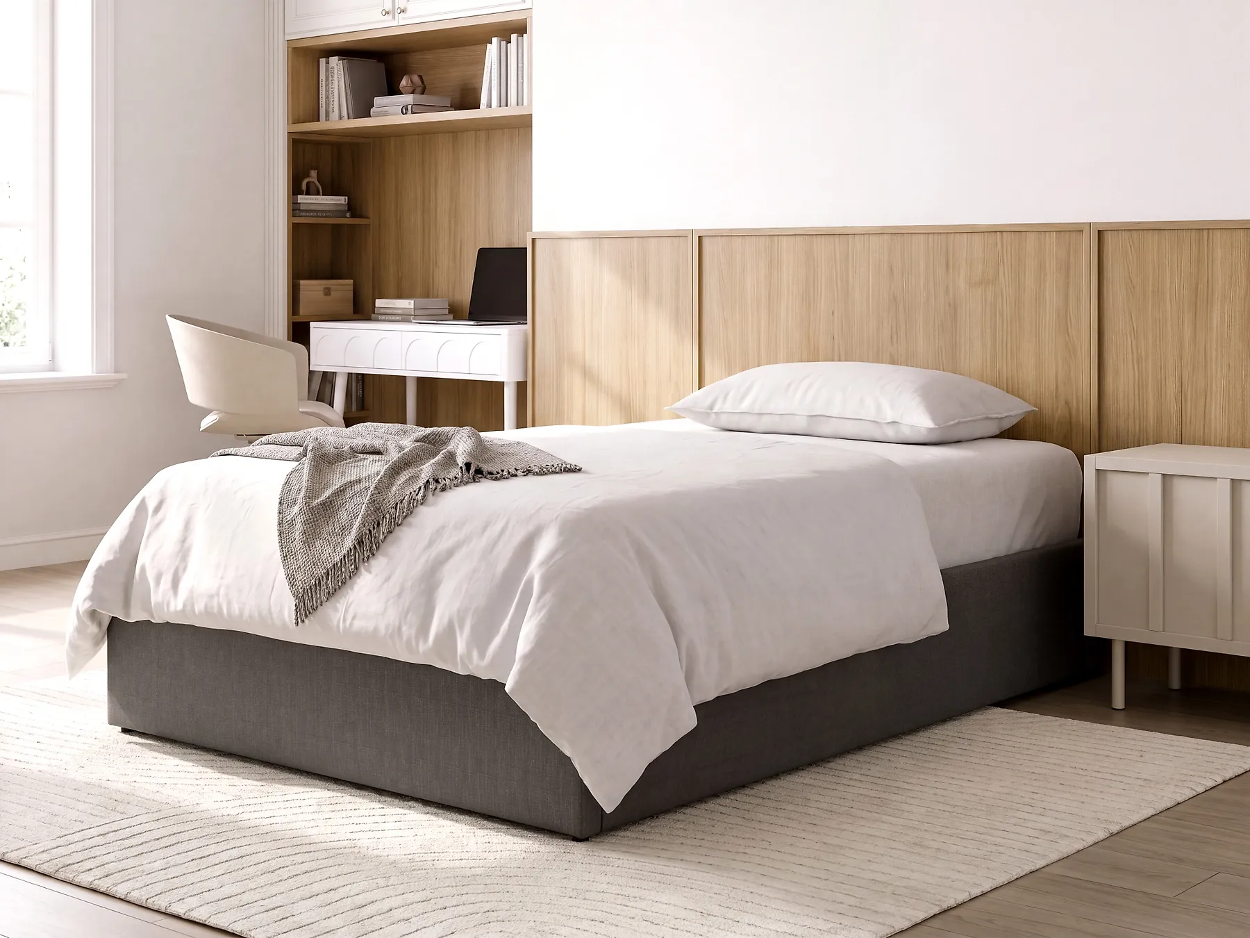 Ottoman Bed without Headboard DINAN Fabric Dark Grey 120 x 200 cm (EU Small Double)_1187441