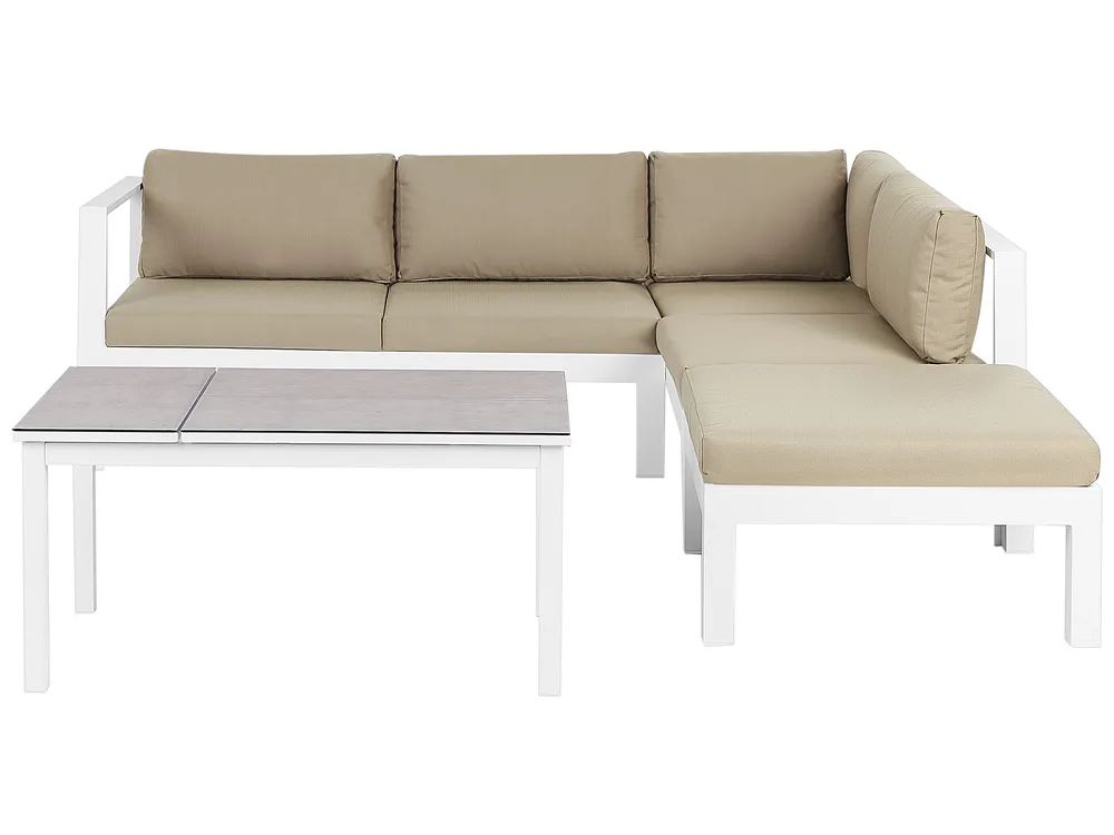 Garten Ecksofa mit Tisch 5-Sitzer MESSINA Metall Sandbeige linksseitig