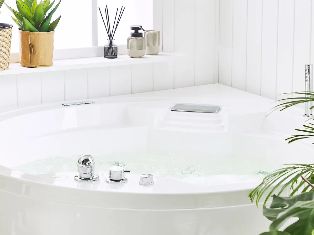Whirlwanne Eckmodell mit LED MILANO 181 x 150 cm mit Bluetooth-Lautsprecher Weiß_773881