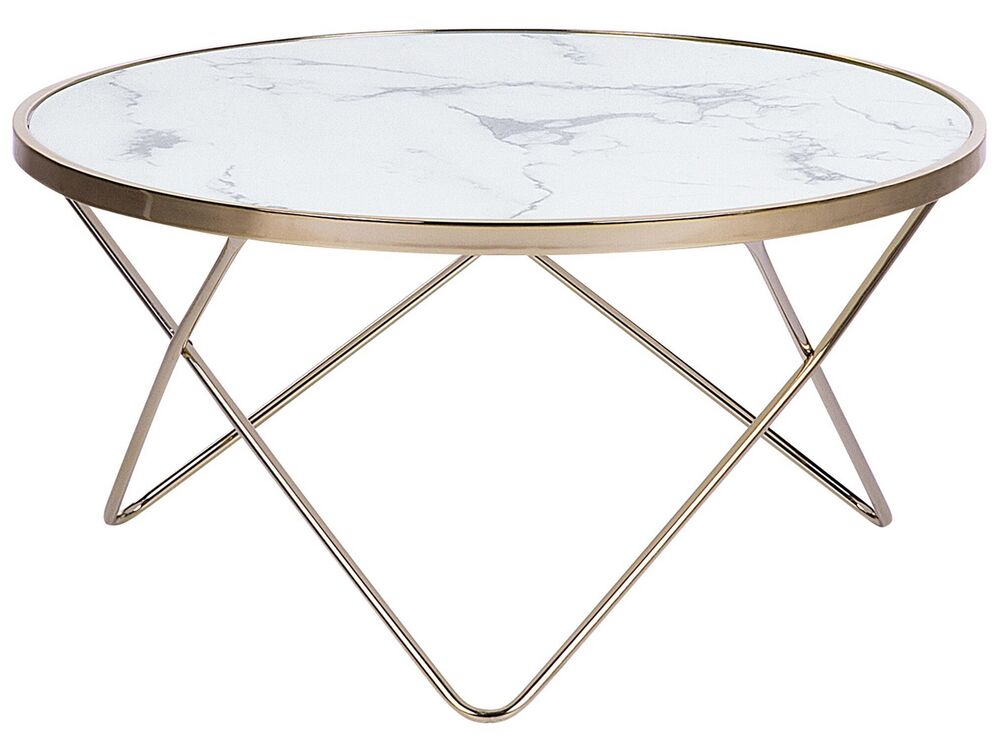 Coffee Table MERIDIAN Tempered Glass Marble/ Gold